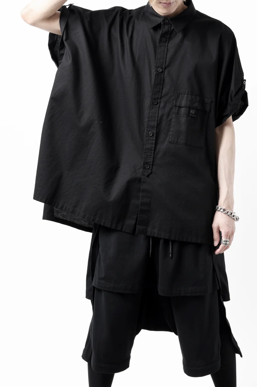 Y's ROLLED UP SLEEVE SHIRT BLOUSE / THIN TWILL (BLACK) - Image 12
