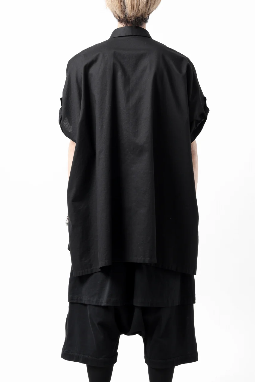 Y's ROLLED UP SLEEVE SHIRT BLOUSE / THIN TWILL (BLACK) - Image 13