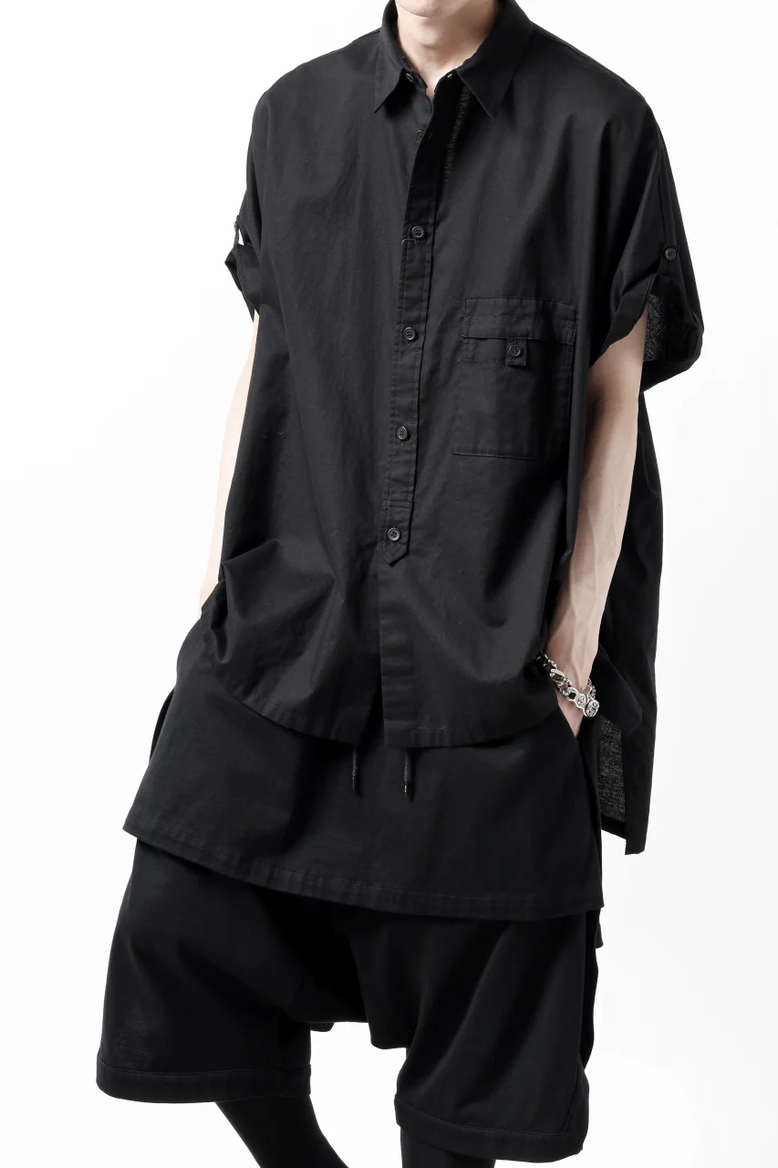 Y's ROLLED UP SLEEVE SHIRT BLOUSE / THIN TWILL (BLACK) - Image 15