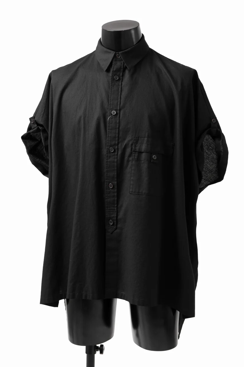 Y's ROLLED UP SLEEVE SHIRT BLOUSE / THIN TWILL (BLACK) - Image 16