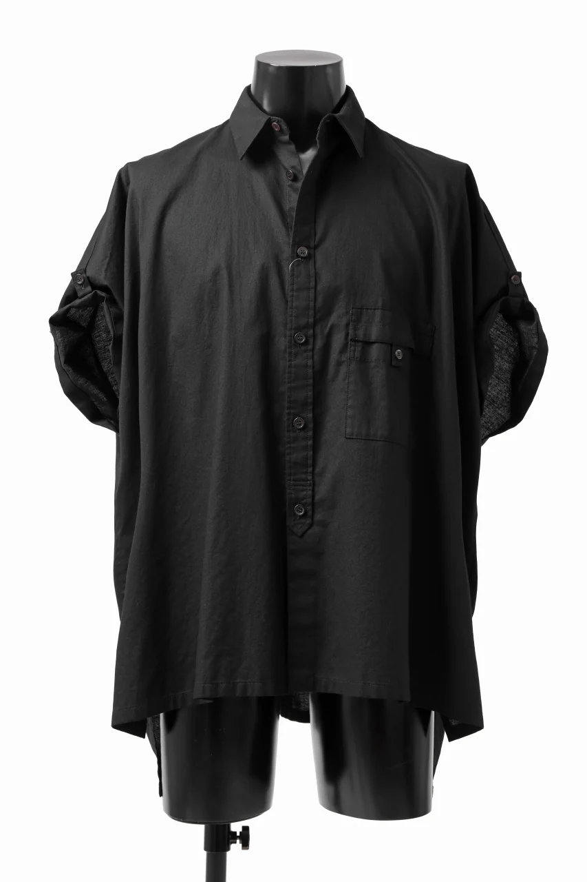 Y's ROLLED UP SLEEVE SHIRT BLOUSE / THIN TWILL (BLACK) - Image 17