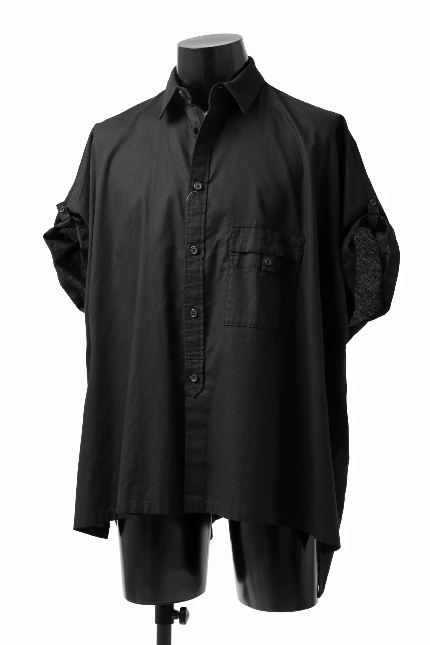Y's ROLLED UP SLEEVE SHIRT BLOUSE / THIN TWILL (BLACK) - Image 18