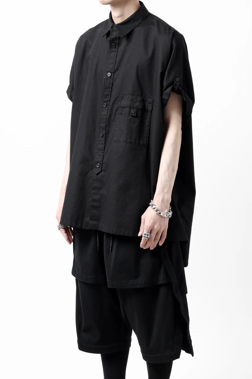 Y's ROLLED UP SLEEVE SHIRT BLOUSE / THIN TWILL (BLACK) - Image 2