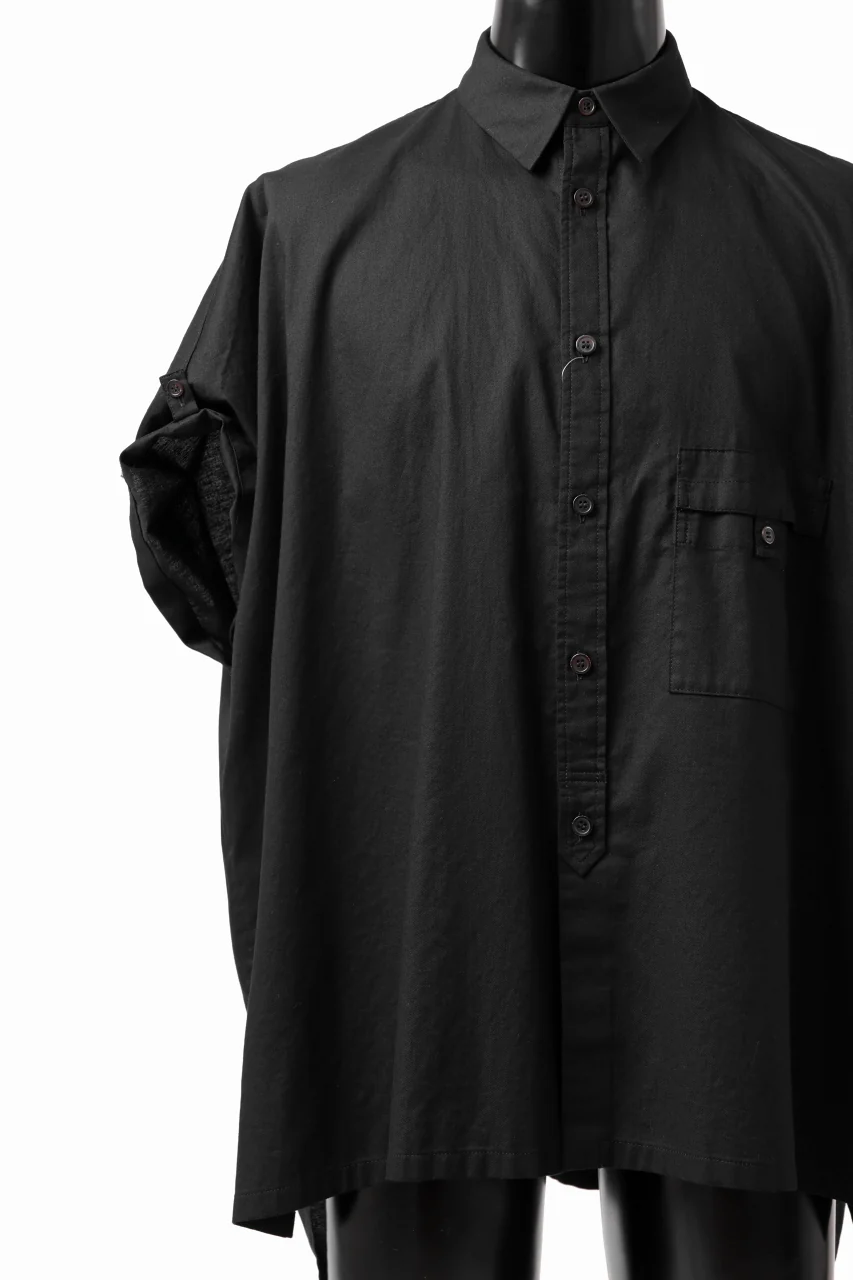 Y's ROLLED UP SLEEVE SHIRT BLOUSE / THIN TWILL (BLACK) - Image 21