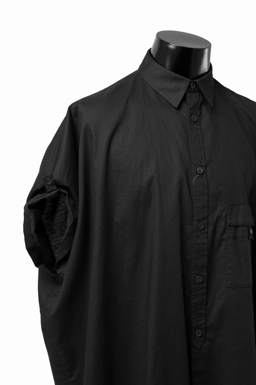 Y's ROLLED UP SLEEVE SHIRT BLOUSE / THIN TWILL (BLACK) - Image 23