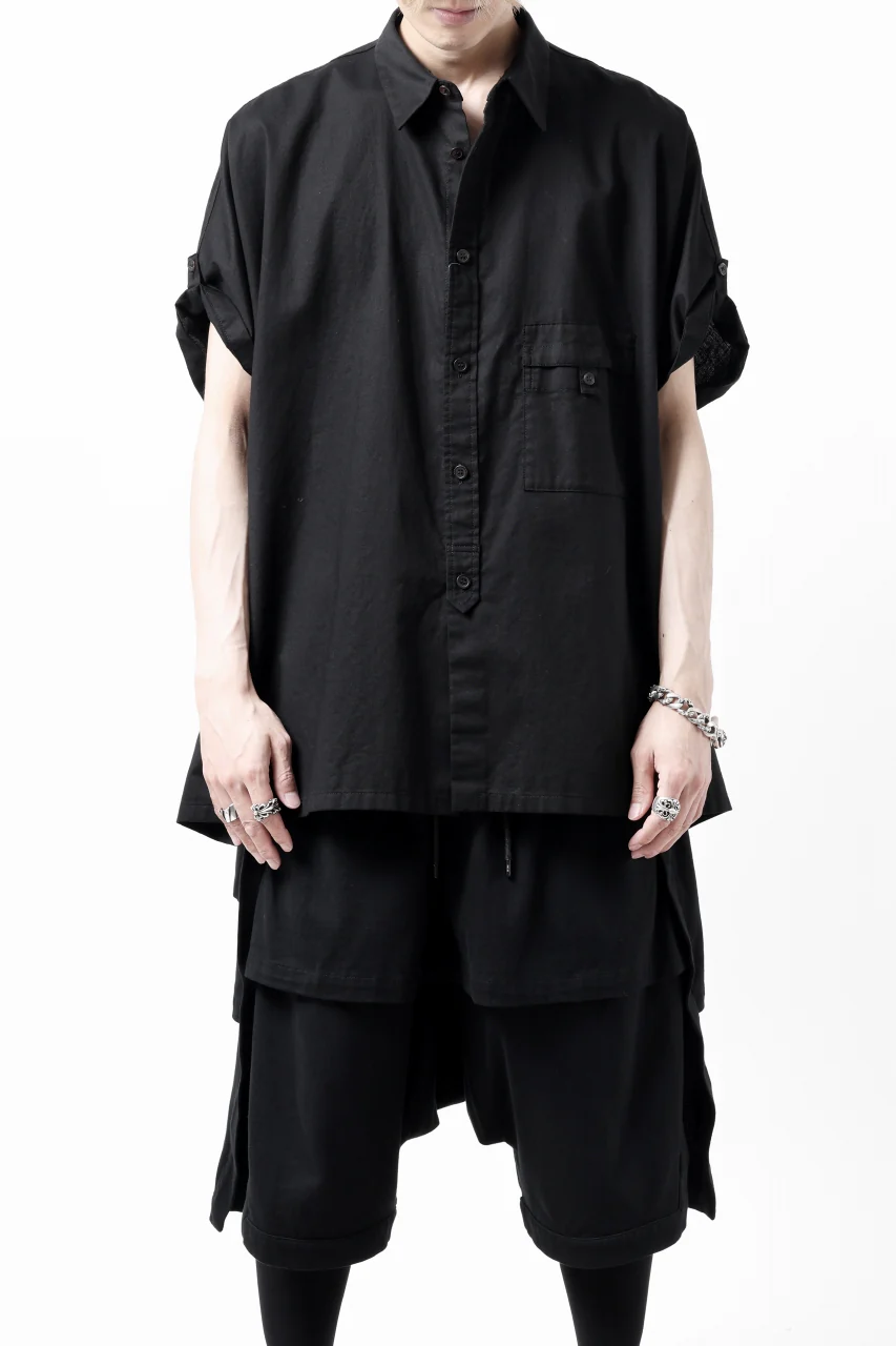 Y's ROLLED UP SLEEVE SHIRT BLOUSE / THIN TWILL (BLACK) - Image 3