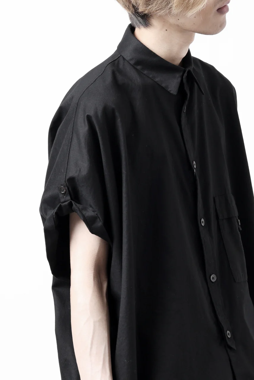 Y's ROLLED UP SLEEVE SHIRT BLOUSE / THIN TWILL (BLACK) - Image 33