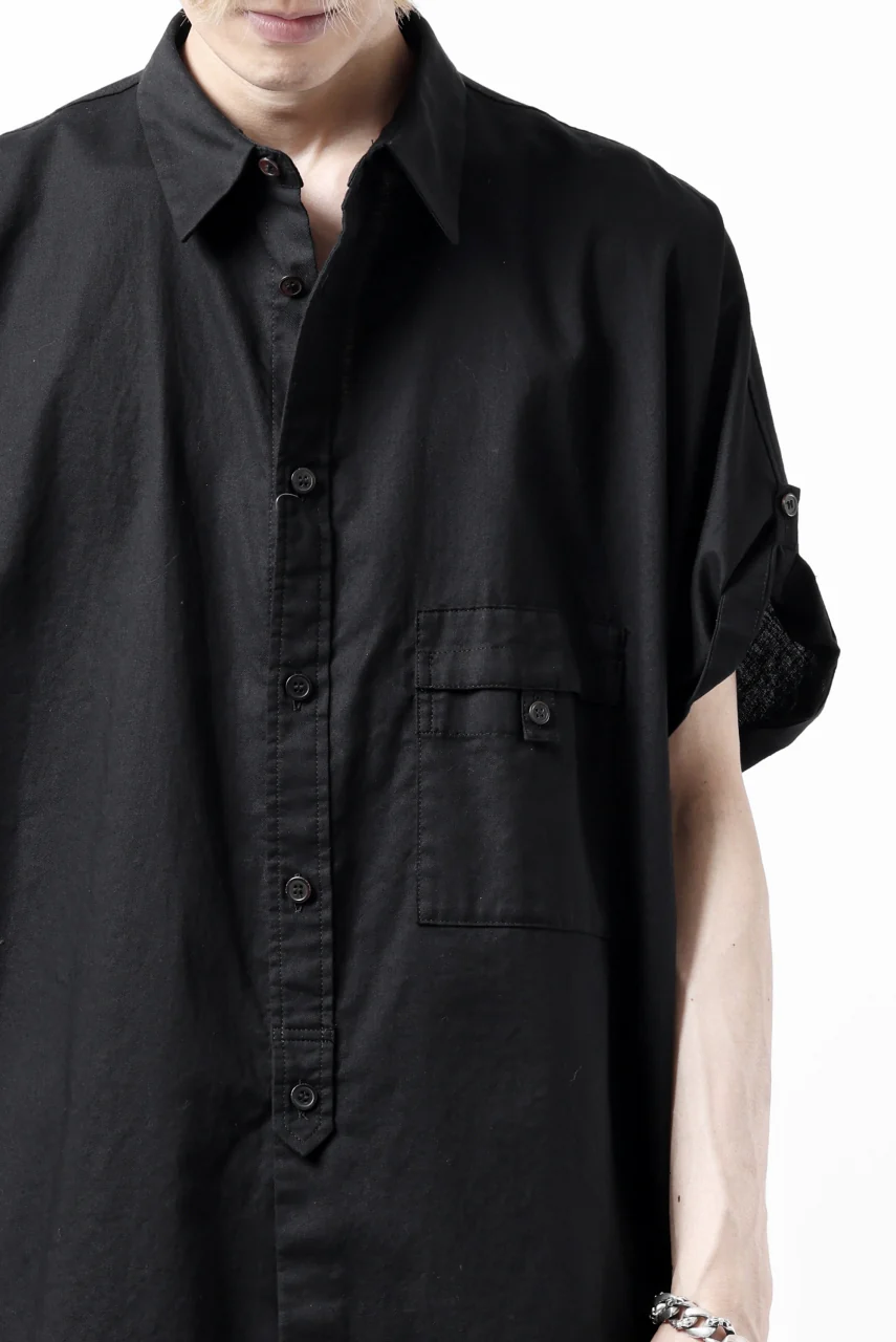 Y's ROLLED UP SLEEVE SHIRT BLOUSE / THIN TWILL (BLACK) - Image 34