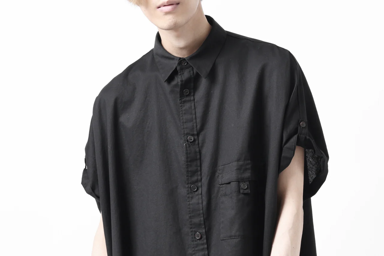 Y's ROLLED UP SLEEVE SHIRT BLOUSE / THIN TWILL (BLACK) - Image 36