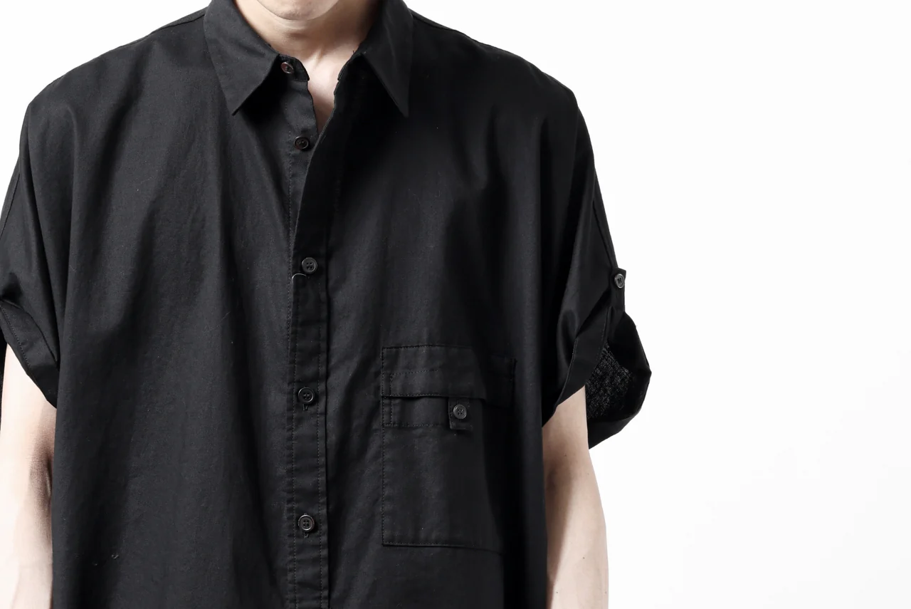 Y's ROLLED UP SLEEVE SHIRT BLOUSE / THIN TWILL (BLACK) - Image 37