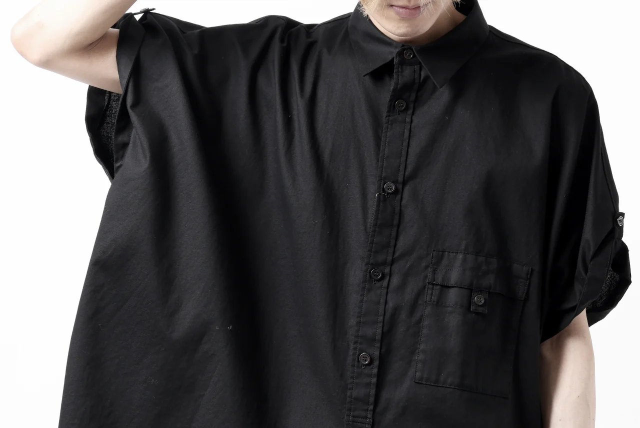 Y's ROLLED UP SLEEVE SHIRT BLOUSE / THIN TWILL (BLACK) - Image 38