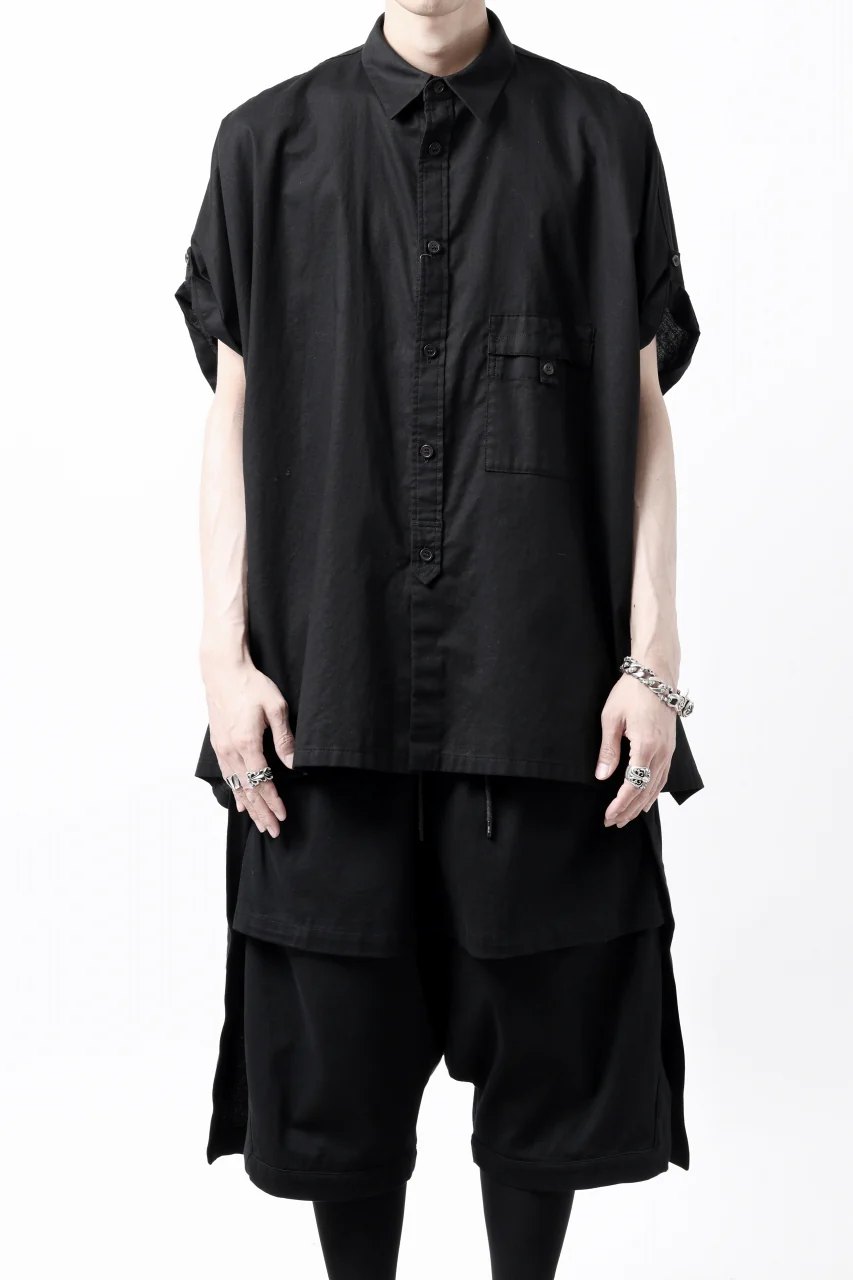 Y's ROLLED UP SLEEVE SHIRT BLOUSE / THIN TWILL (BLACK) - Image 4