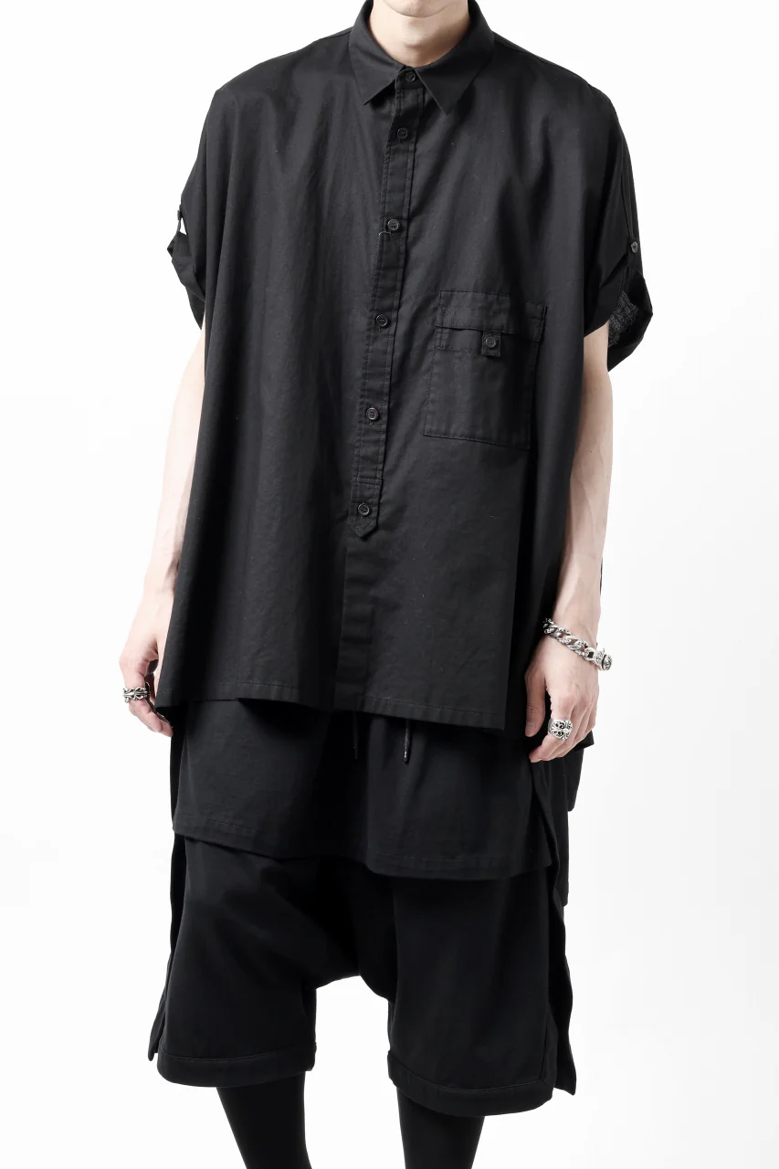Y's ROLLED UP SLEEVE SHIRT BLOUSE / THIN TWILL (BLACK) - Image 5