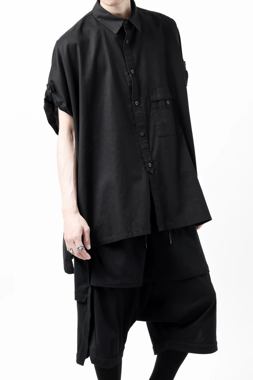 Y's ROLLED UP SLEEVE SHIRT BLOUSE / THIN TWILL (BLACK) - Image 6