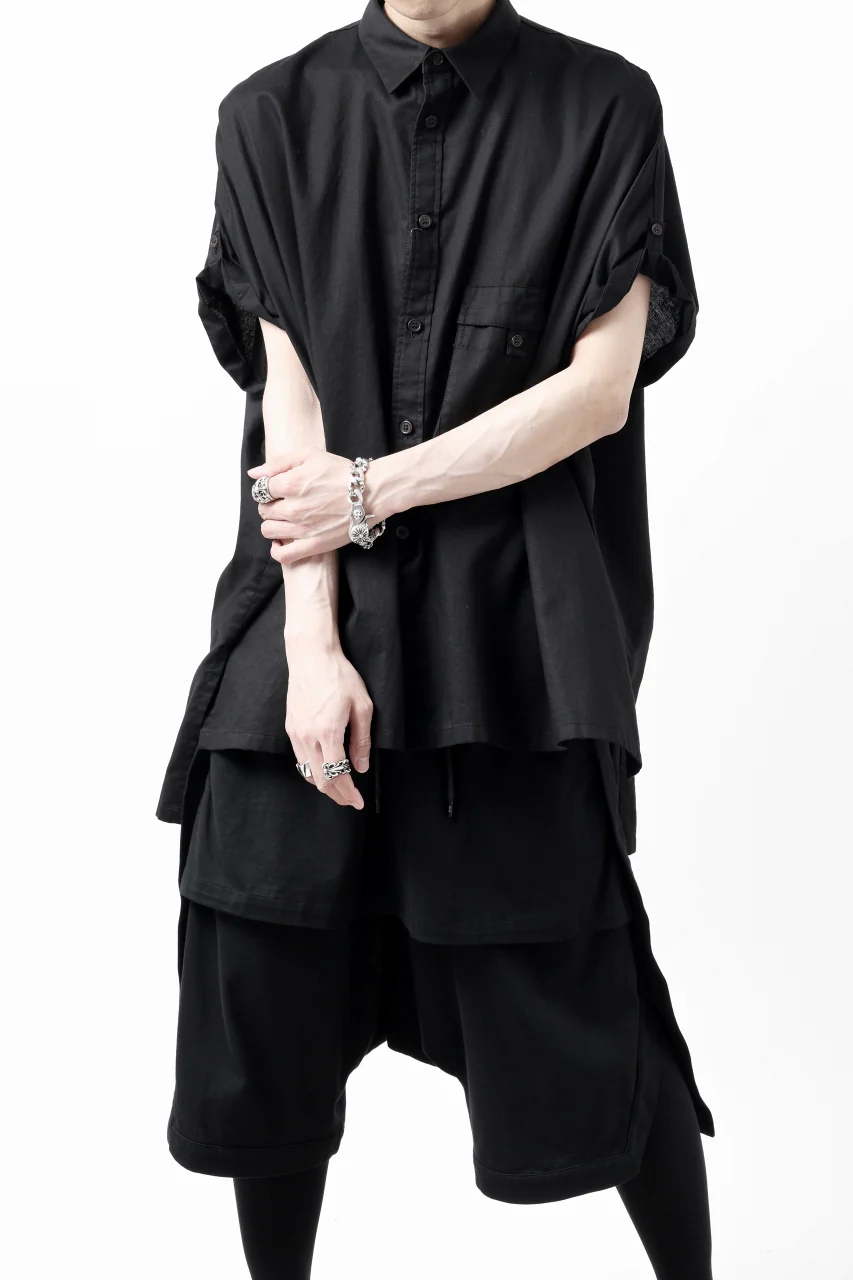 Y's ROLLED UP SLEEVE SHIRT BLOUSE / THIN TWILL (BLACK) - Image 7