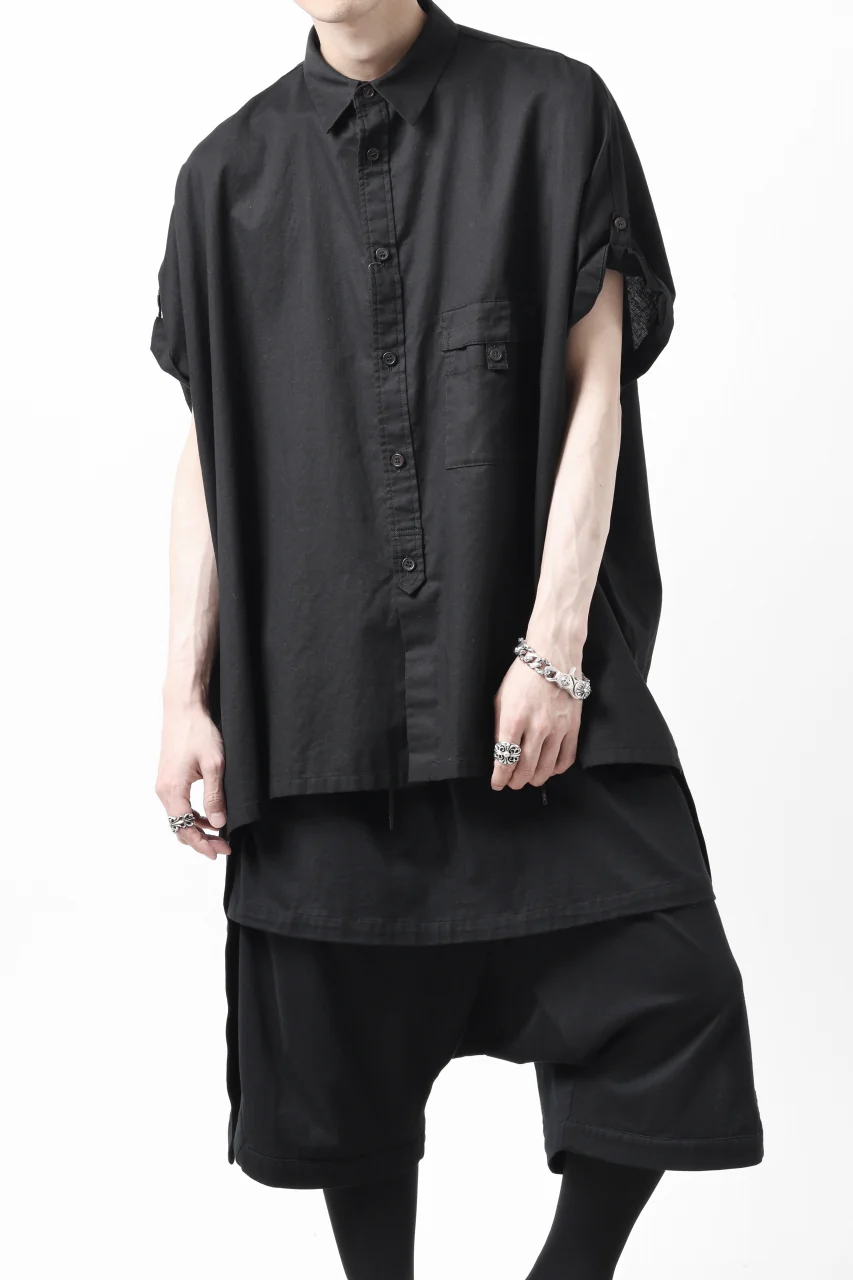 Y's ROLLED UP SLEEVE SHIRT BLOUSE / THIN TWILL (BLACK) - Image 8