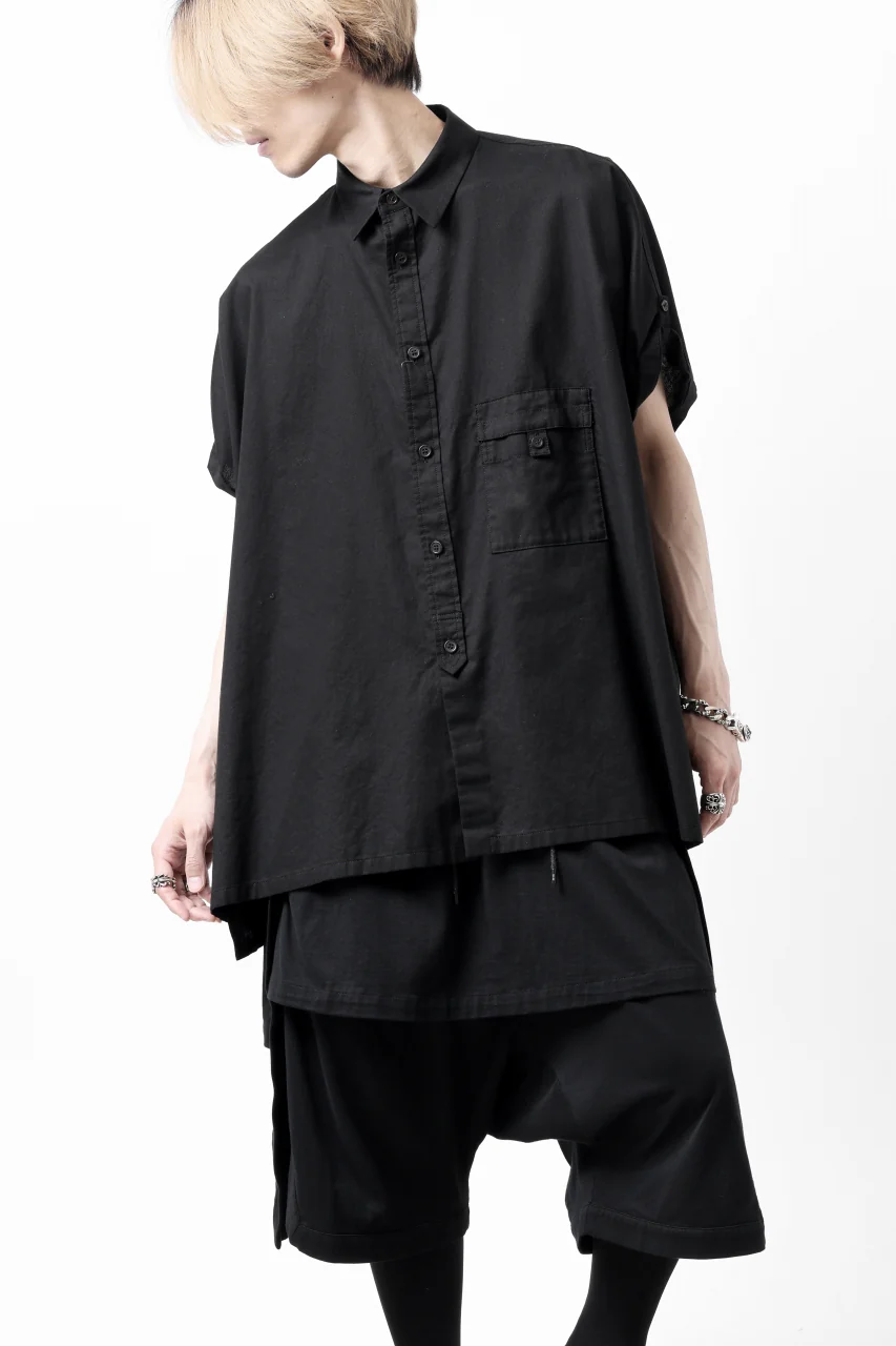 Y's ROLLED UP SLEEVE SHIRT BLOUSE / THIN TWILL (BLACK) - Image 9