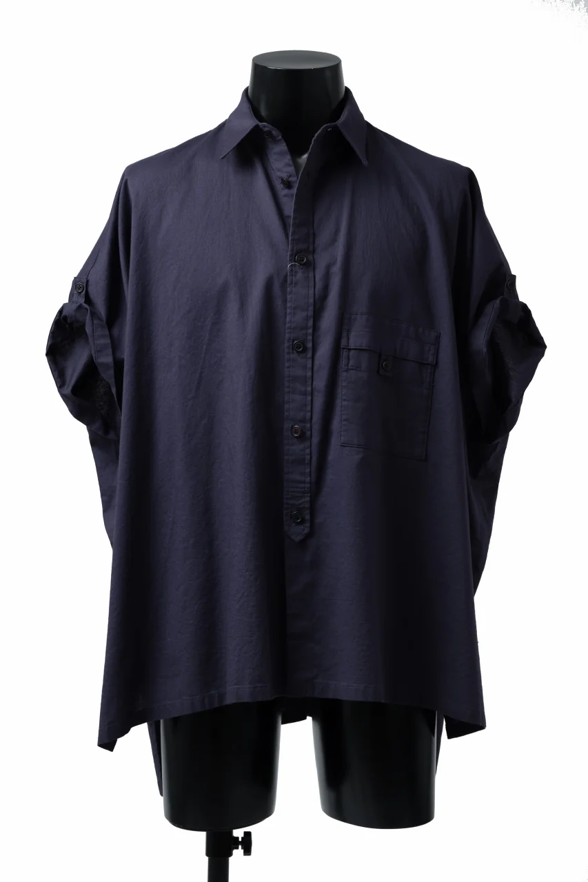 Y's ROLLED UP SLEEVE SHIRT BLOUSE / THIN TWILL (NAVY) - Image 3