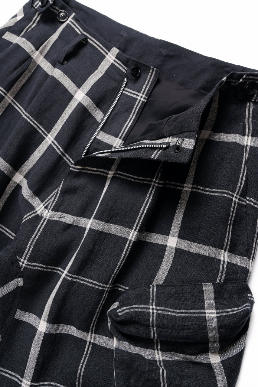 Y's ZIP POCKET TAPERED PANTS / LINEN PLAID (BLACK) - Image 10