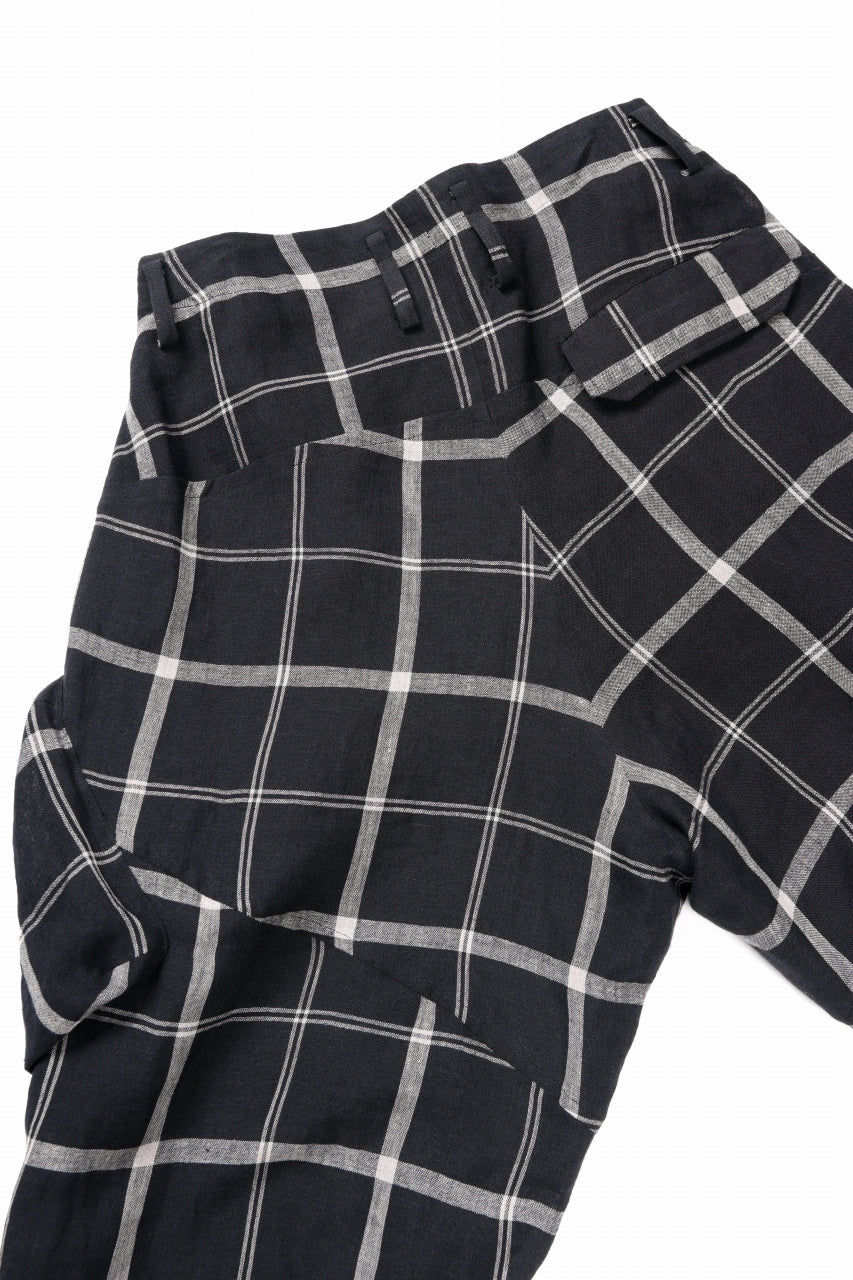 Y's ZIP POCKET TAPERED PANTS / LINEN PLAID (BLACK) - Image 11