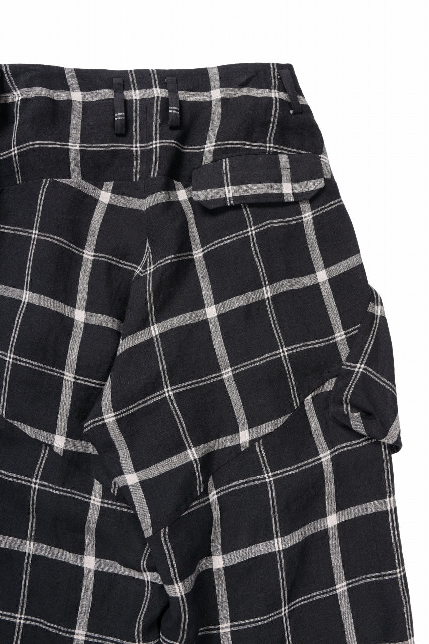 Y's ZIP POCKET TAPERED PANTS / LINEN PLAID (BLACK) - Image 12