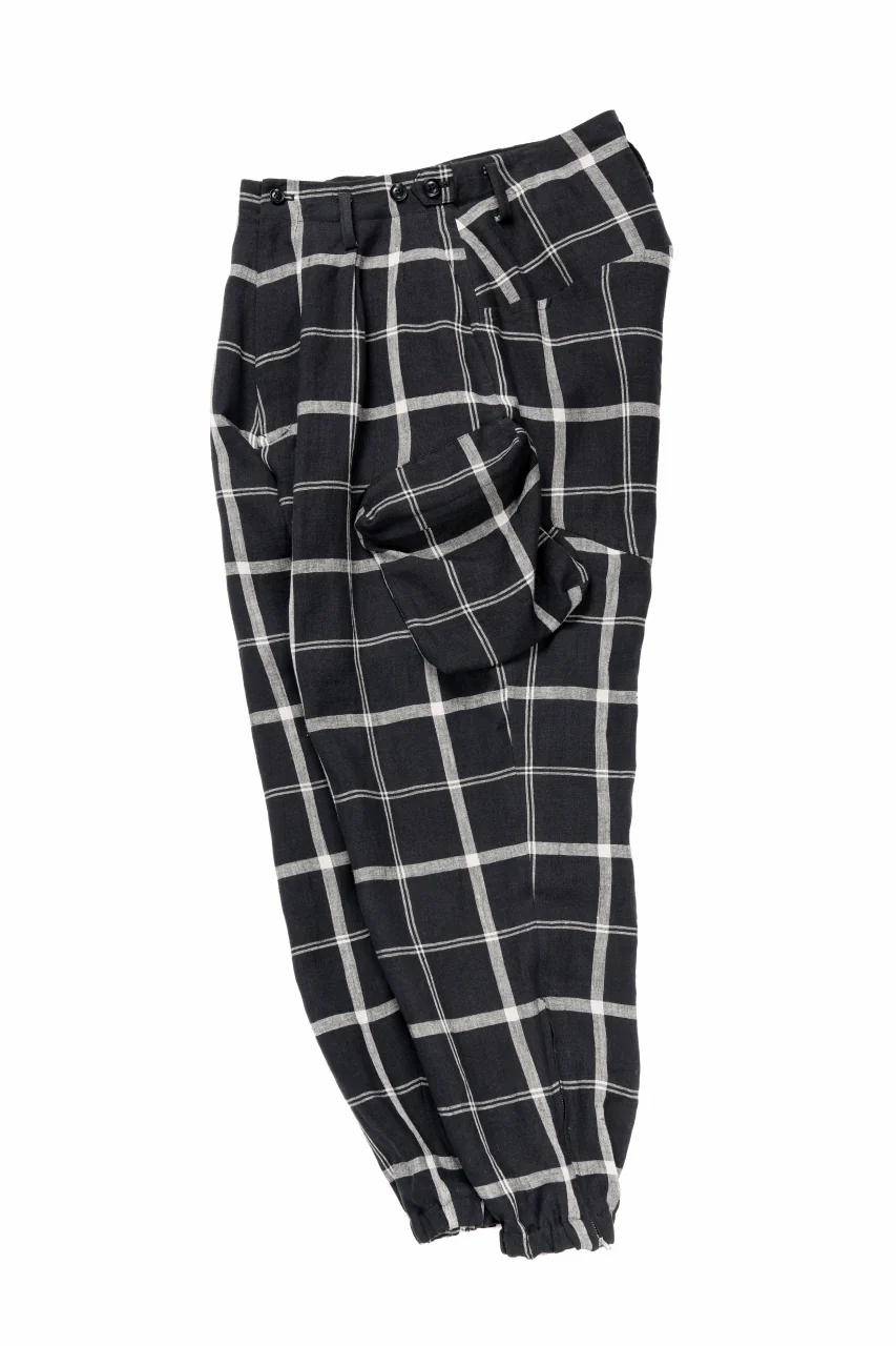 Y's ZIP POCKET TAPERED PANTS / LINEN PLAID (BLACK) - Image 3