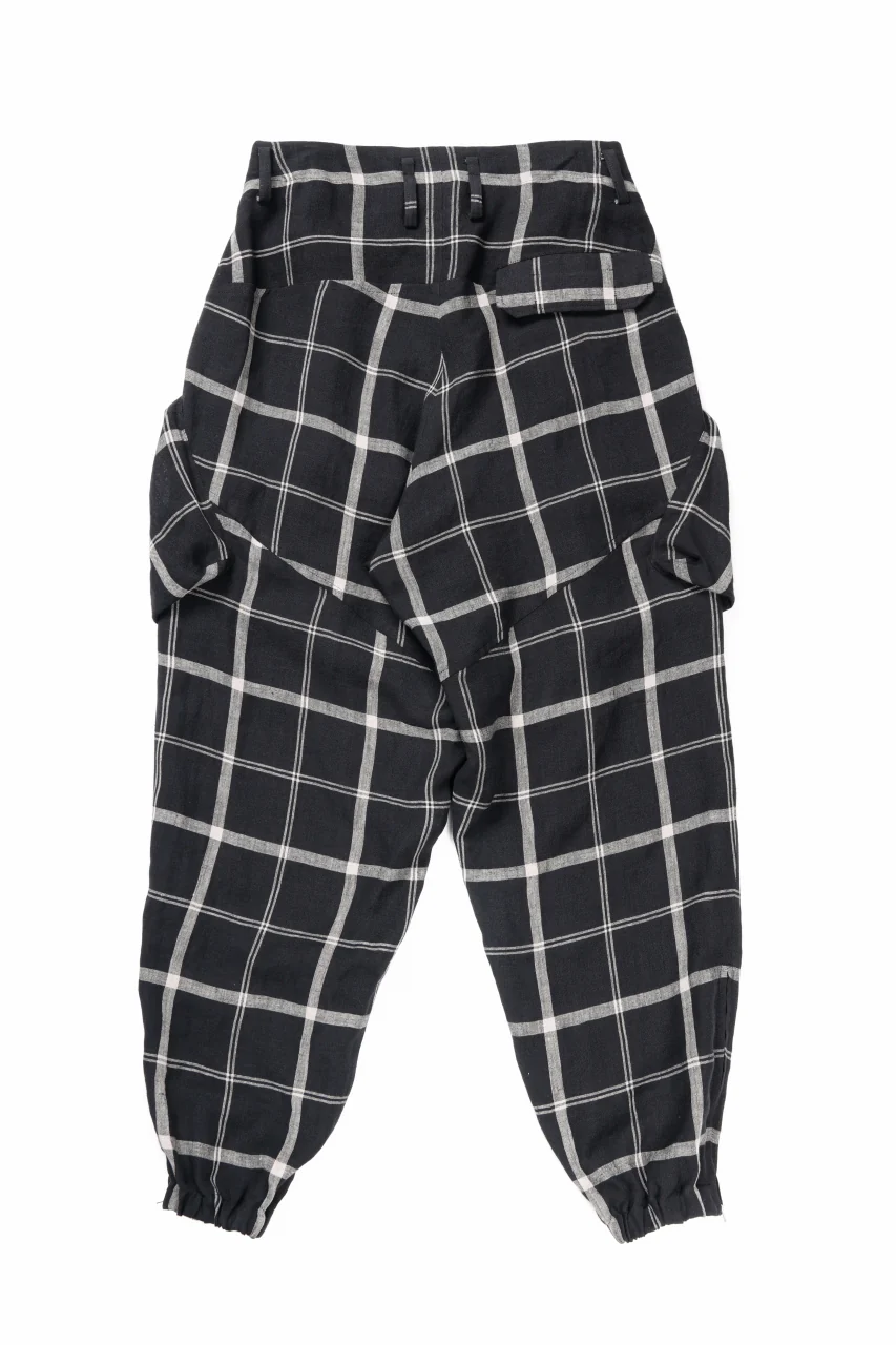 Y's ZIP POCKET TAPERED PANTS / LINEN PLAID (BLACK) - Image 4