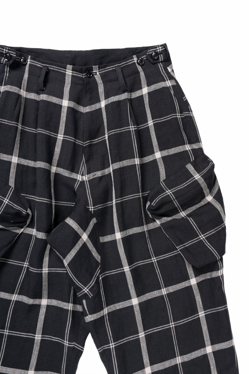 Y's ZIP POCKET TAPERED PANTS / LINEN PLAID (BLACK) - Image 5