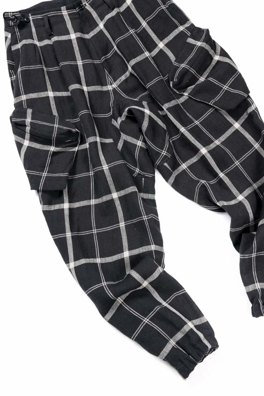 Y's ZIP POCKET TAPERED PANTS / LINEN PLAID (BLACK) - Image 6