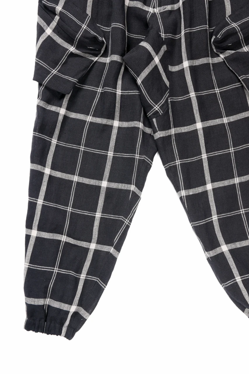 Y's ZIP POCKET TAPERED PANTS / LINEN PLAID (BLACK) - Image 7