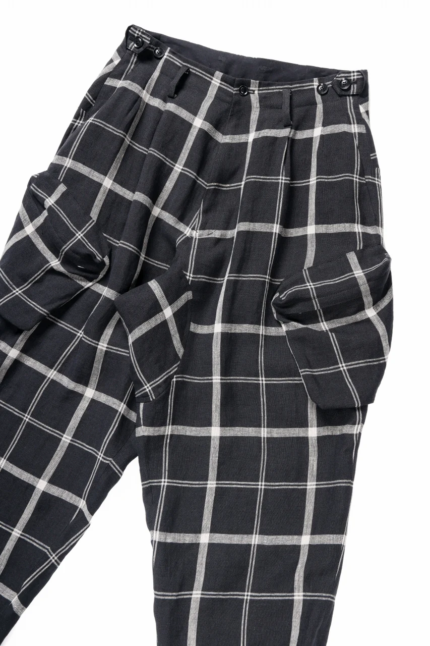 Y's ZIP POCKET TAPERED PANTS / LINEN PLAID (BLACK) - Image 8