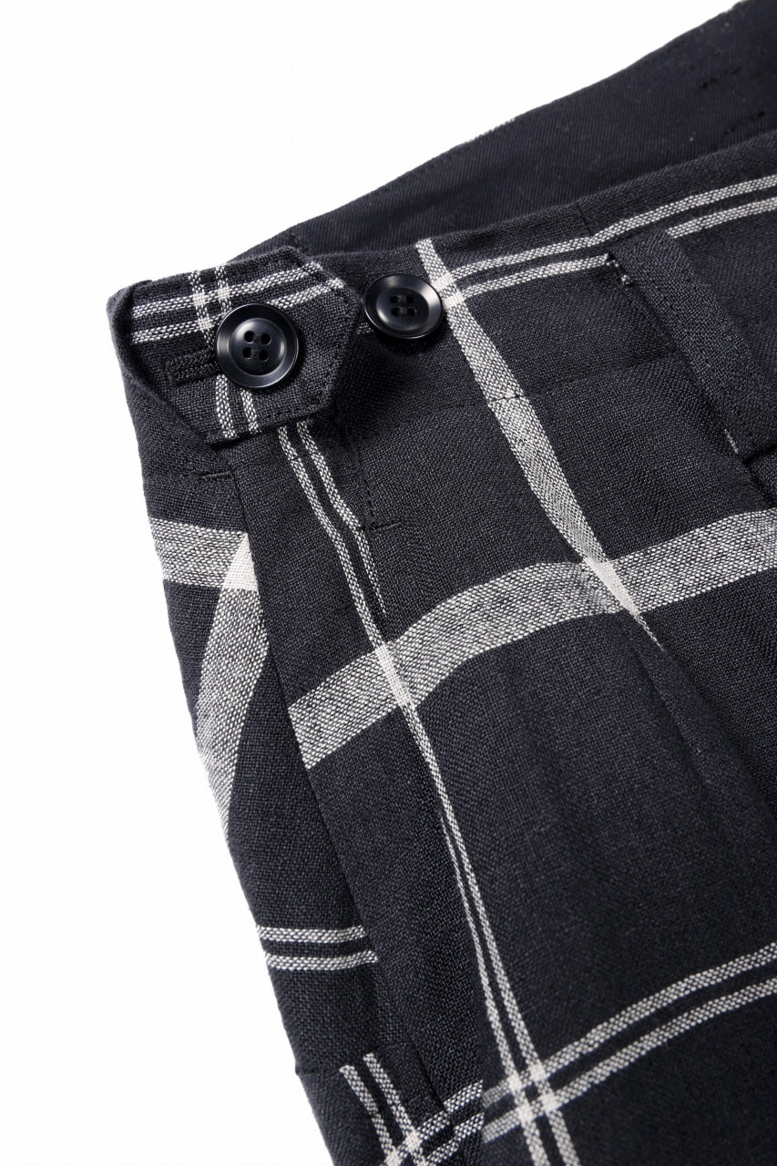 Y's ZIP POCKET TAPERED PANTS / LINEN PLAID (BLACK) - Image 9