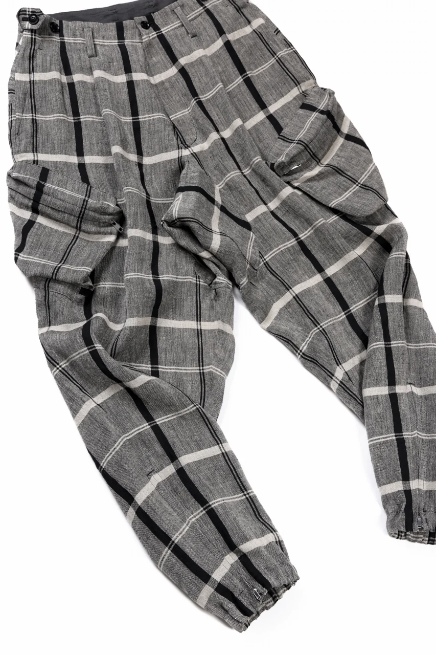 Y's ZIP POCKET TAPERED PANTS / LINEN PLAID (GREY) - Image 10
