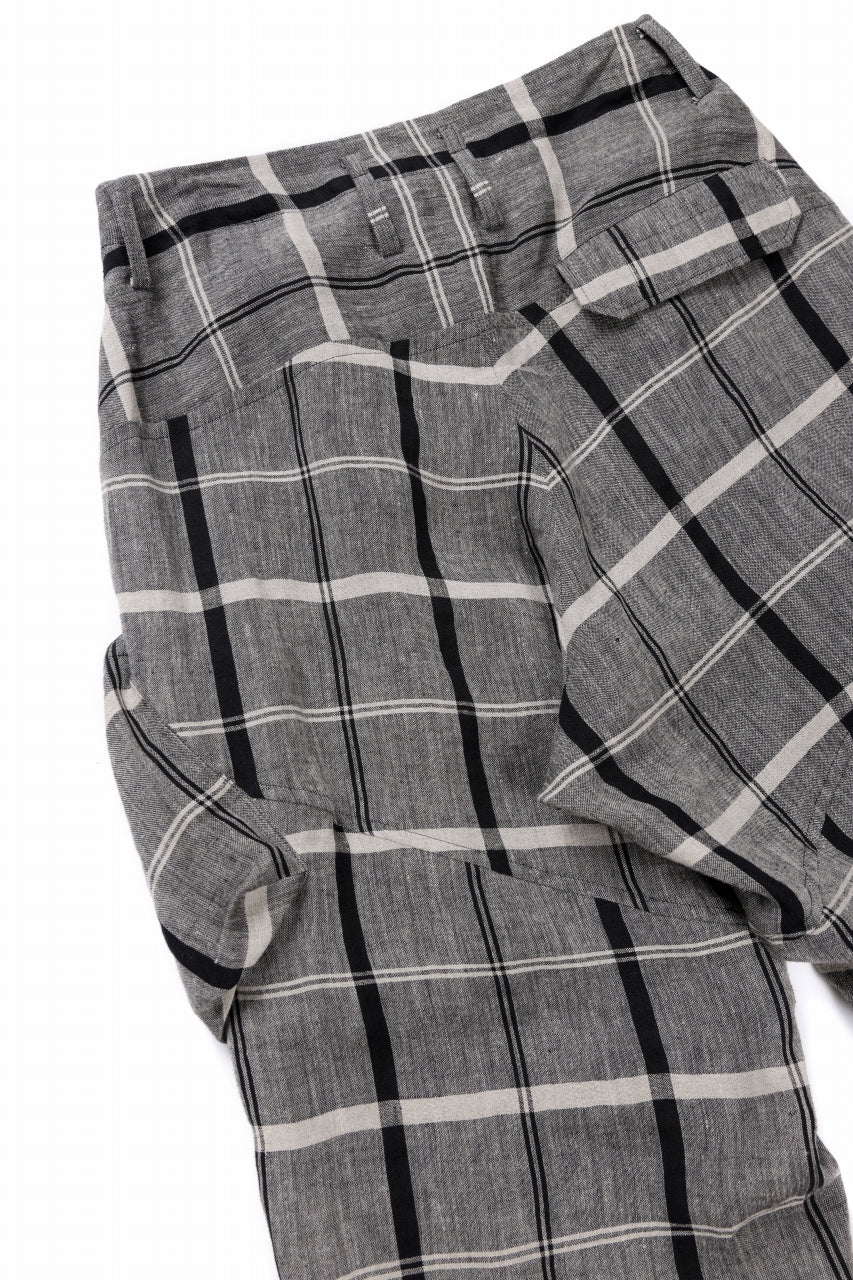 Y's ZIP POCKET TAPERED PANTS / LINEN PLAID (GREY) - Image 11