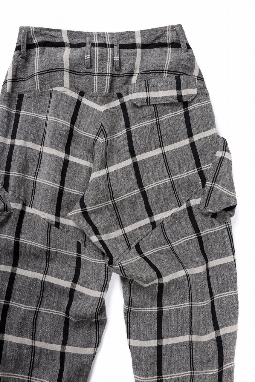 Y's ZIP POCKET TAPERED PANTS / LINEN PLAID (GREY) - Image 12