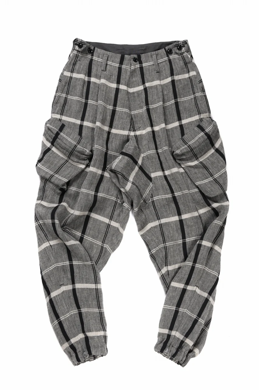 Y's ZIP POCKET TAPERED PANTS / LINEN PLAID (GREY) - Image 2