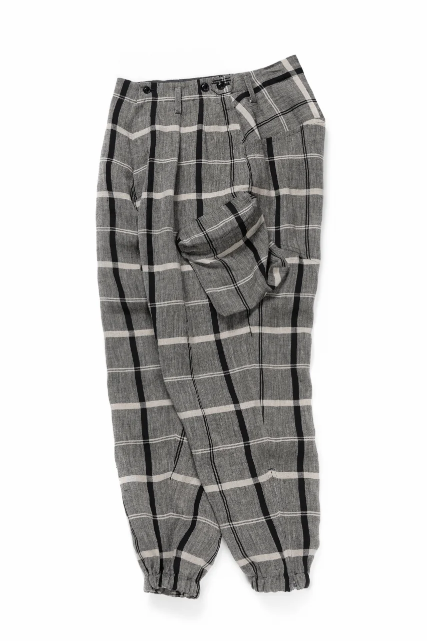 Y's ZIP POCKET TAPERED PANTS / LINEN PLAID (GREY) - Image 3
