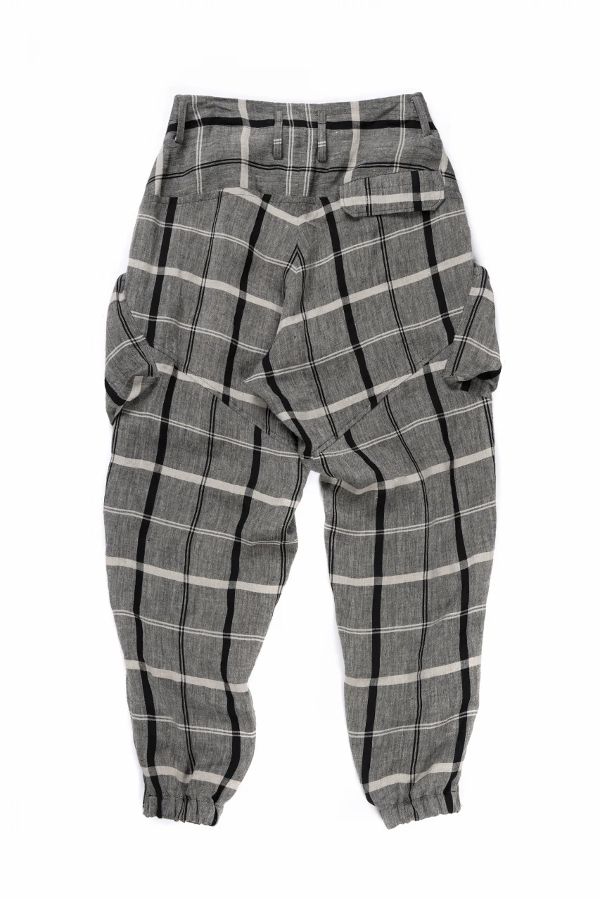 Y's ZIP POCKET TAPERED PANTS / LINEN PLAID (GREY) - Image 4