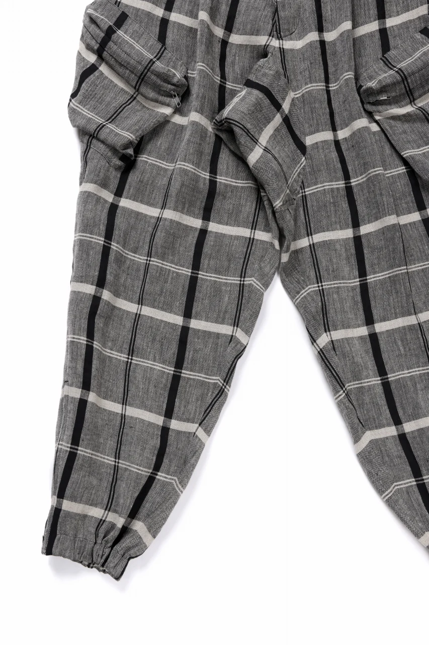 Y's ZIP POCKET TAPERED PANTS / LINEN PLAID (GREY) - Image 5