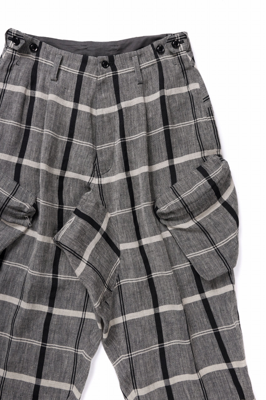 Y's ZIP POCKET TAPERED PANTS / LINEN PLAID (GREY) - Image 6