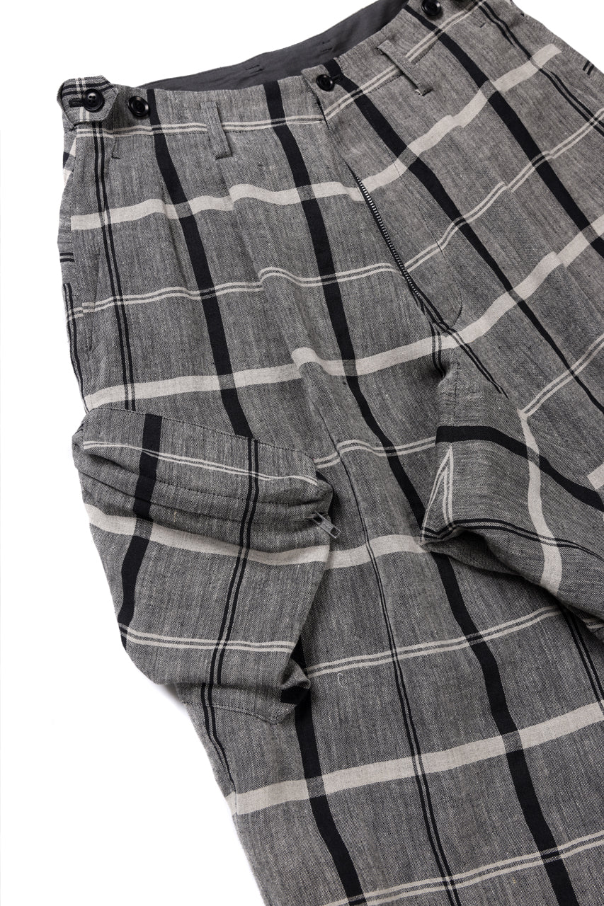 Y's ZIP POCKET TAPERED PANTS / LINEN PLAID (GREY) - Image 7