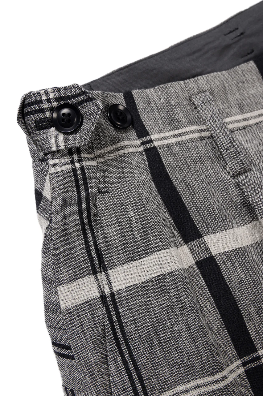 Y's ZIP POCKET TAPERED PANTS / LINEN PLAID (GREY) - Image 8