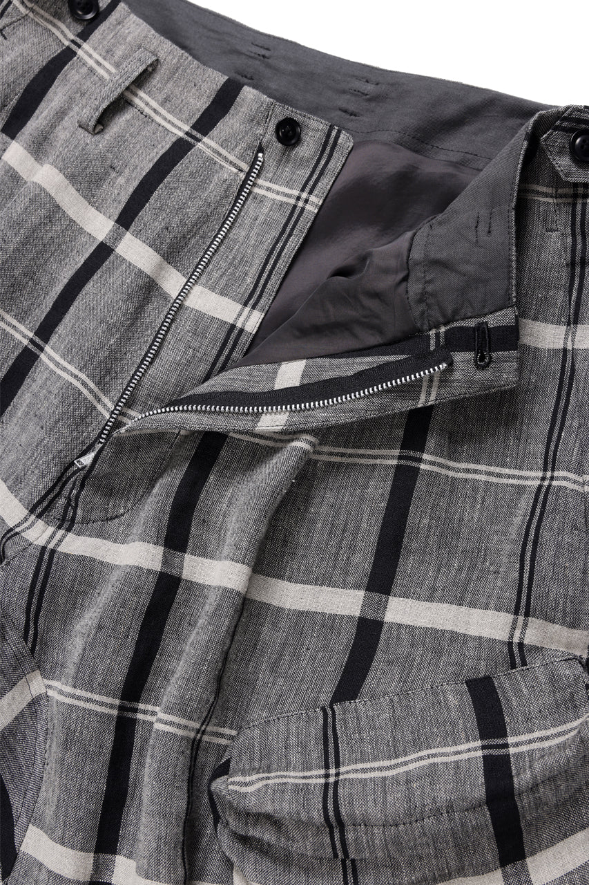 Y's ZIP POCKET TAPERED PANTS / LINEN PLAID (GREY) - Image 9