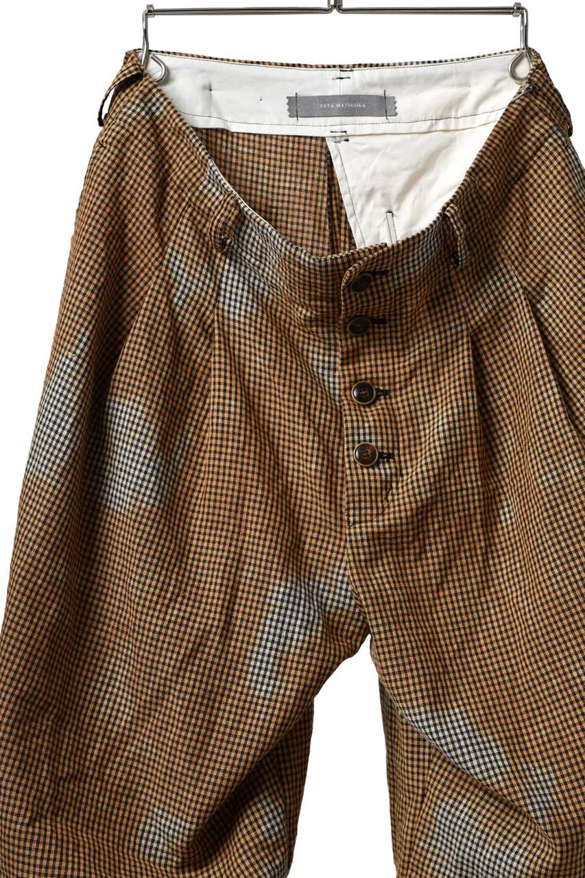 YUTA MATSUOKA 2 tucks wide taper cropped pants / mottled dyeing dead stock woven (gingham check) - Image 15