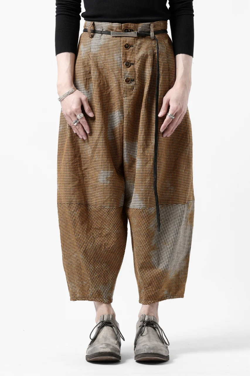 YUTA MATSUOKA 2 tucks wide taper cropped pants / mottled dyeing dead stock woven (gingham check) - Image 2