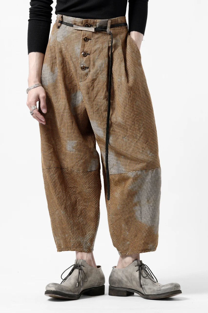 YUTA MATSUOKA 2 tucks wide taper cropped pants / mottled dyeing dead stock woven (gingham check) - Image 26