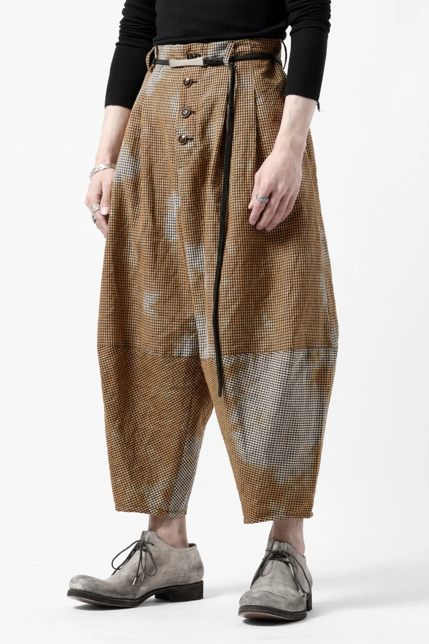YUTA MATSUOKA 2 tucks wide taper cropped pants / mottled dyeing dead stock woven (gingham check) - Image 3