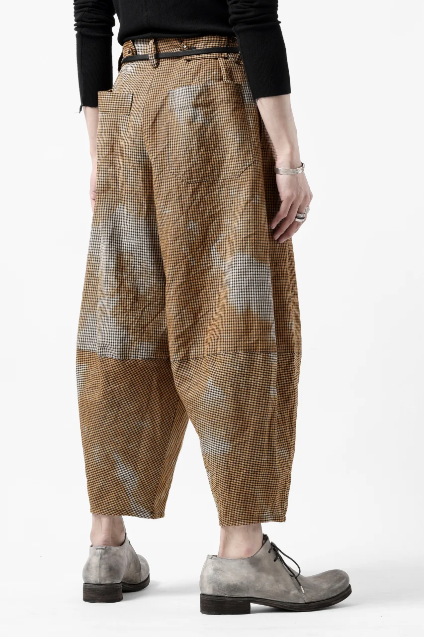 YUTA MATSUOKA 2 tucks wide taper cropped pants / mottled dyeing dead stock woven (gingham check) - Image 4