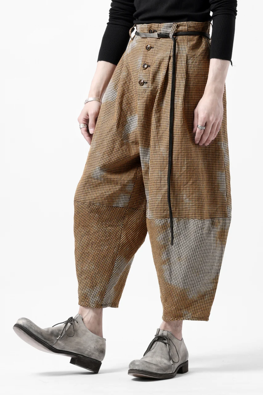 YUTA MATSUOKA 2 tucks wide taper cropped pants / mottled dyeing dead stock woven (gingham check) - Image 5