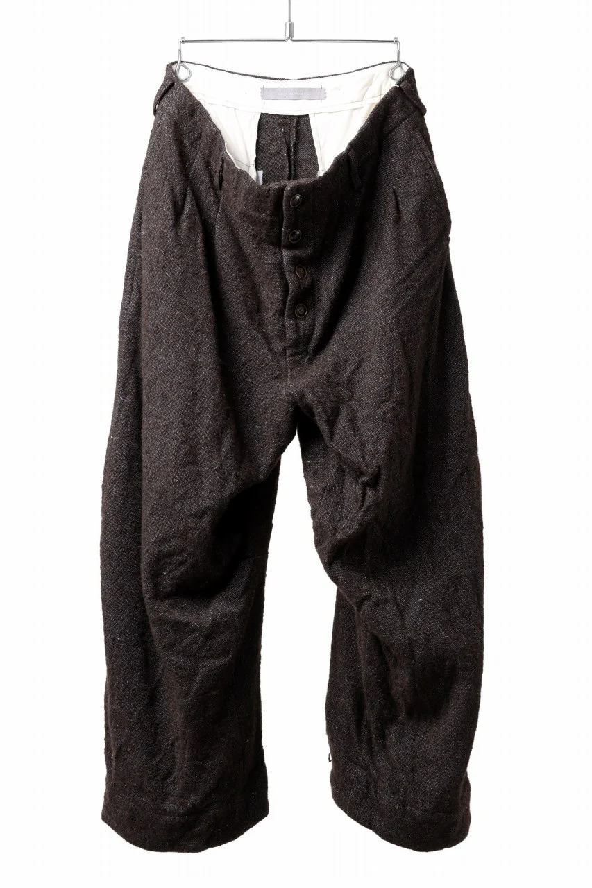 YUTA MATSUOKA 2tucks wide trousers / natural wool linen (dark brown)